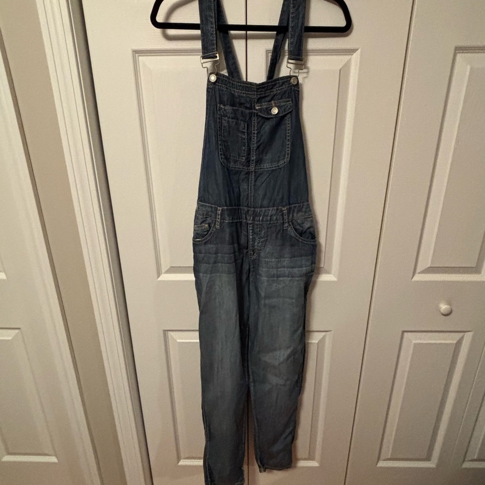 I am offering a dark denim colored woman’s size large overalls.